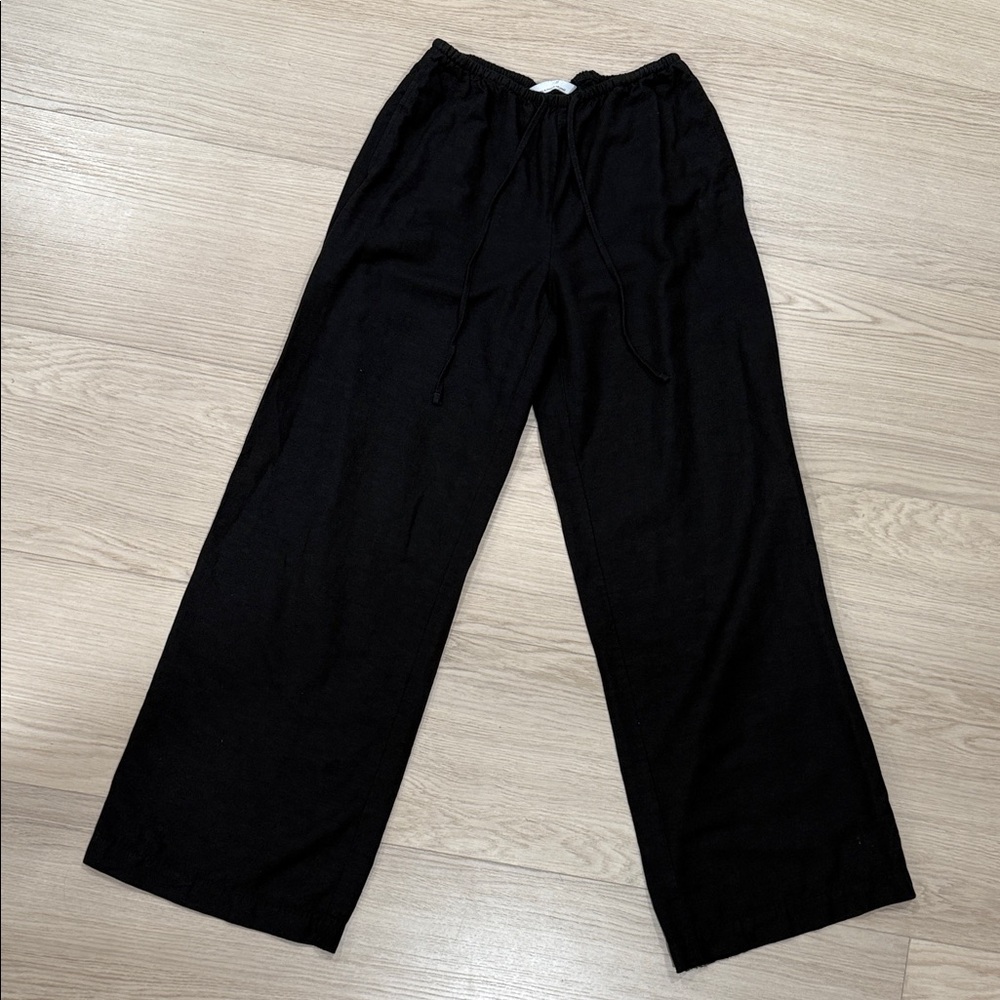 H&M LINEN-BLEND PULL-ON PANTS